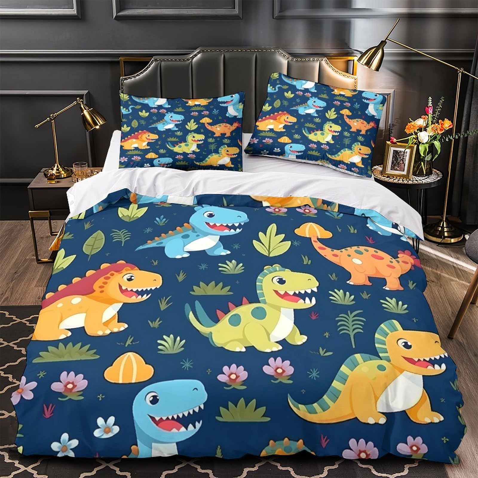 Parure de lit dinosaure 140x200 housse de couette enfant hypoallergénique et respirante