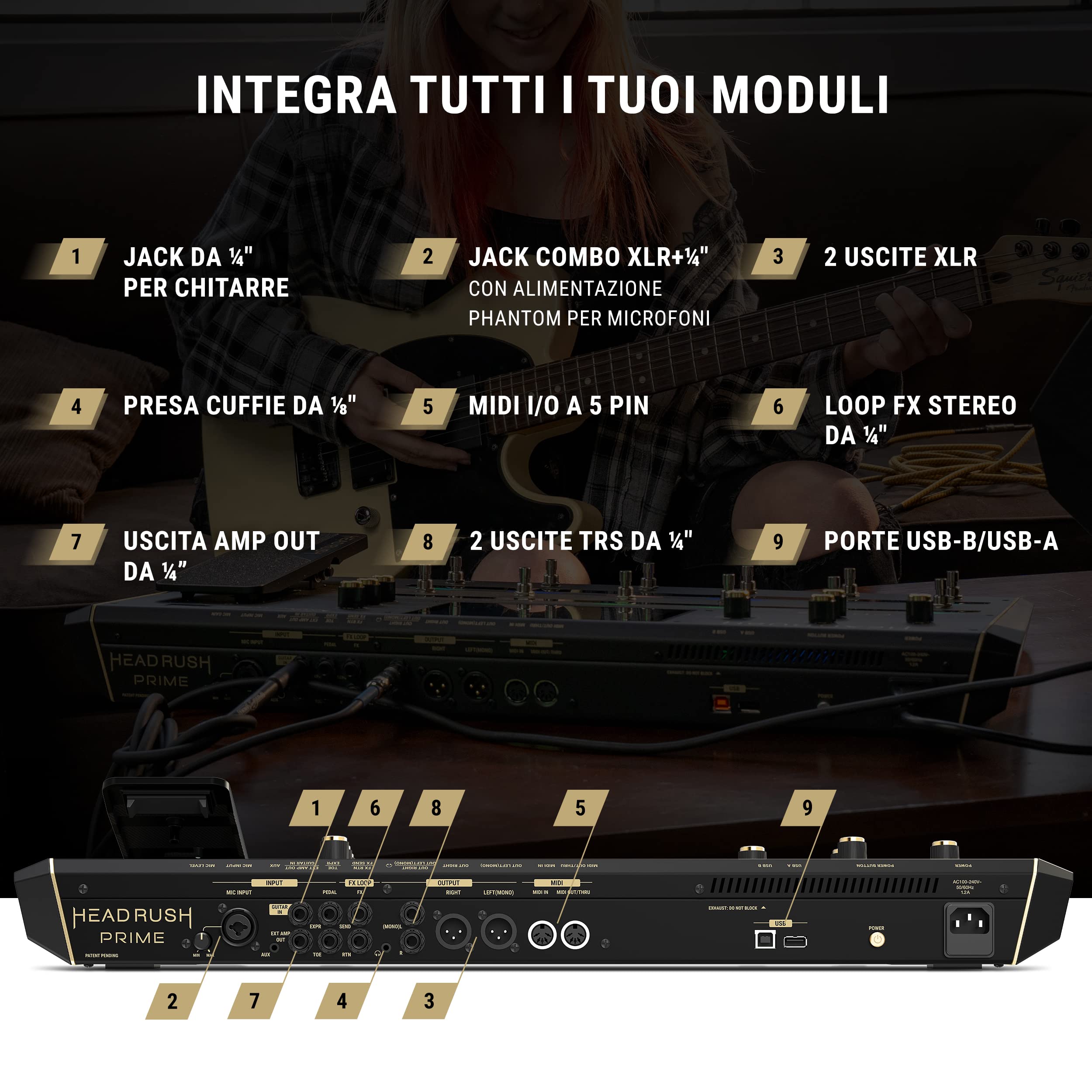 HeadRush Prime - Pedaliera Multieffetto per Chitarra e Voce, Processore con Amp Cloner, Antares Auto-tune, WiFi, Touchscreen, Looper e Bluetooth