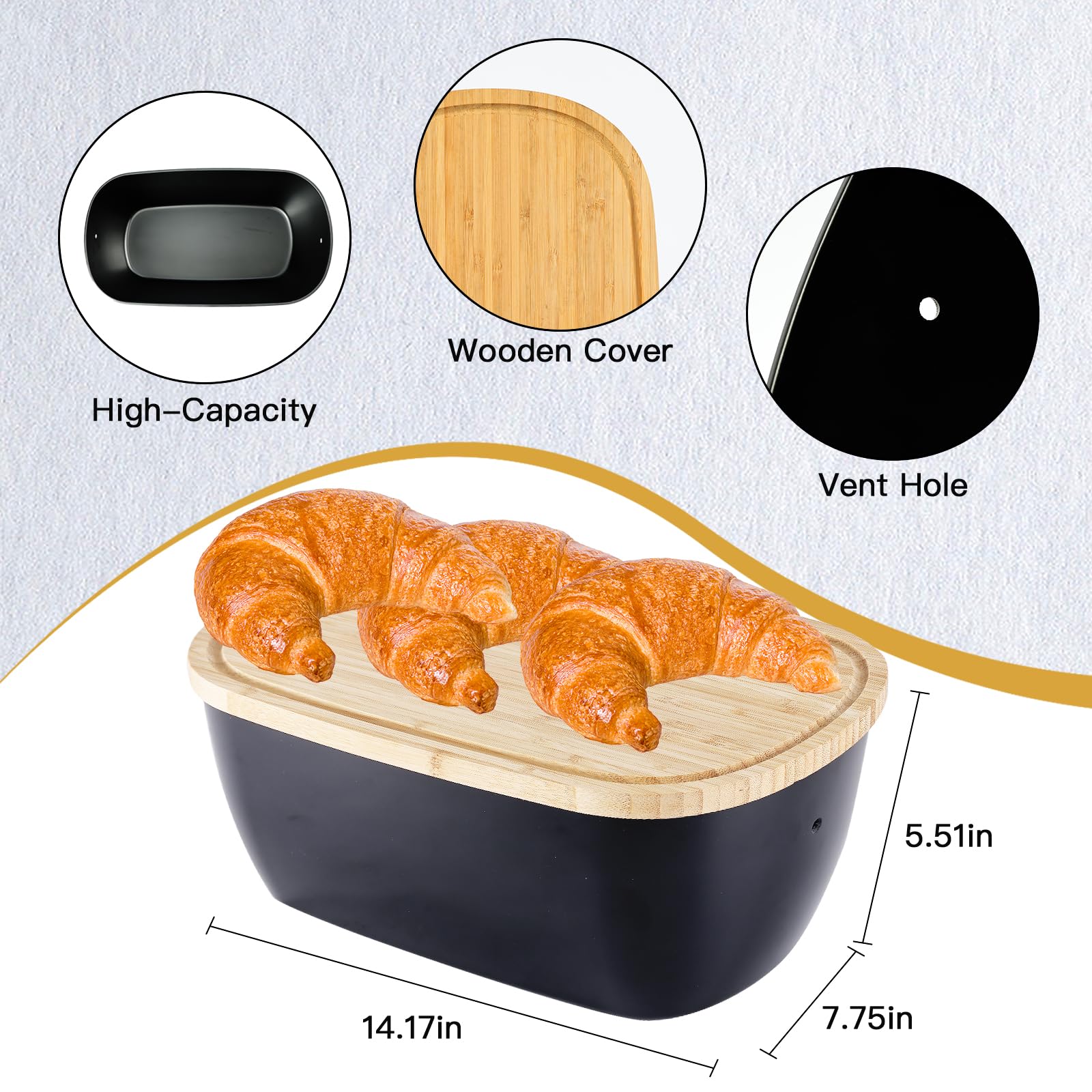 Panera para encimera de cocina, panera de fibra de bambú con tapa reversible para tabla de cortar