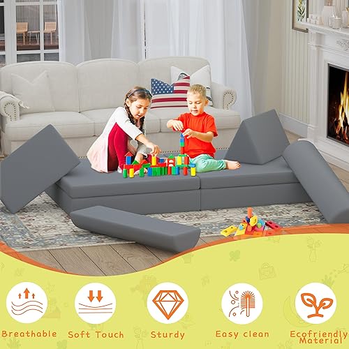 Miniatura 15 de Sofá modular de juego para niños, 10 piezas, sofá modular para niños pequeños y bebés, sofá de construcción de fortaleza para niños, sofá de juego