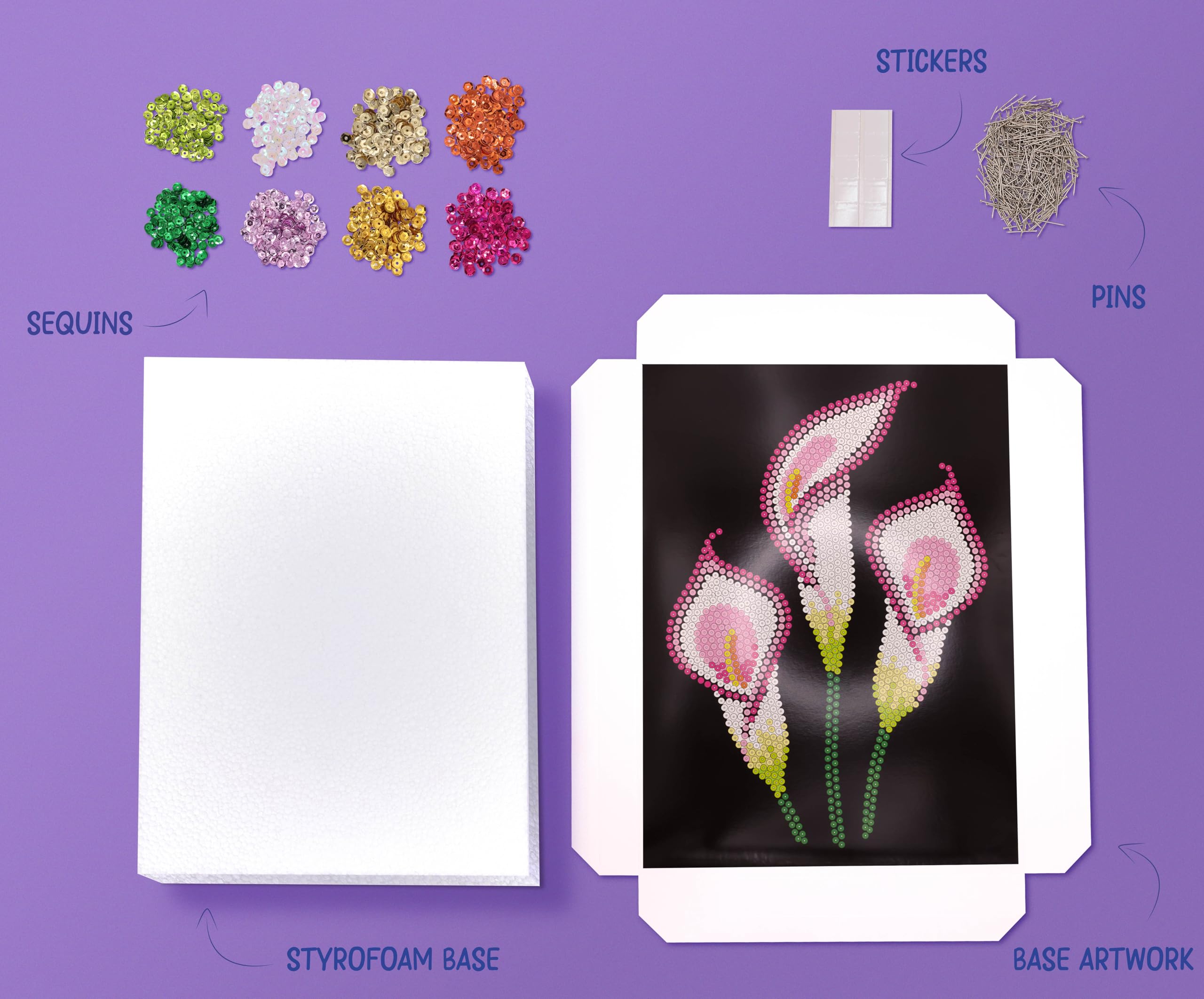 Sequin Art Purple Craft Kits (Calla Lily), 28 cm x 37 cm - Image 2