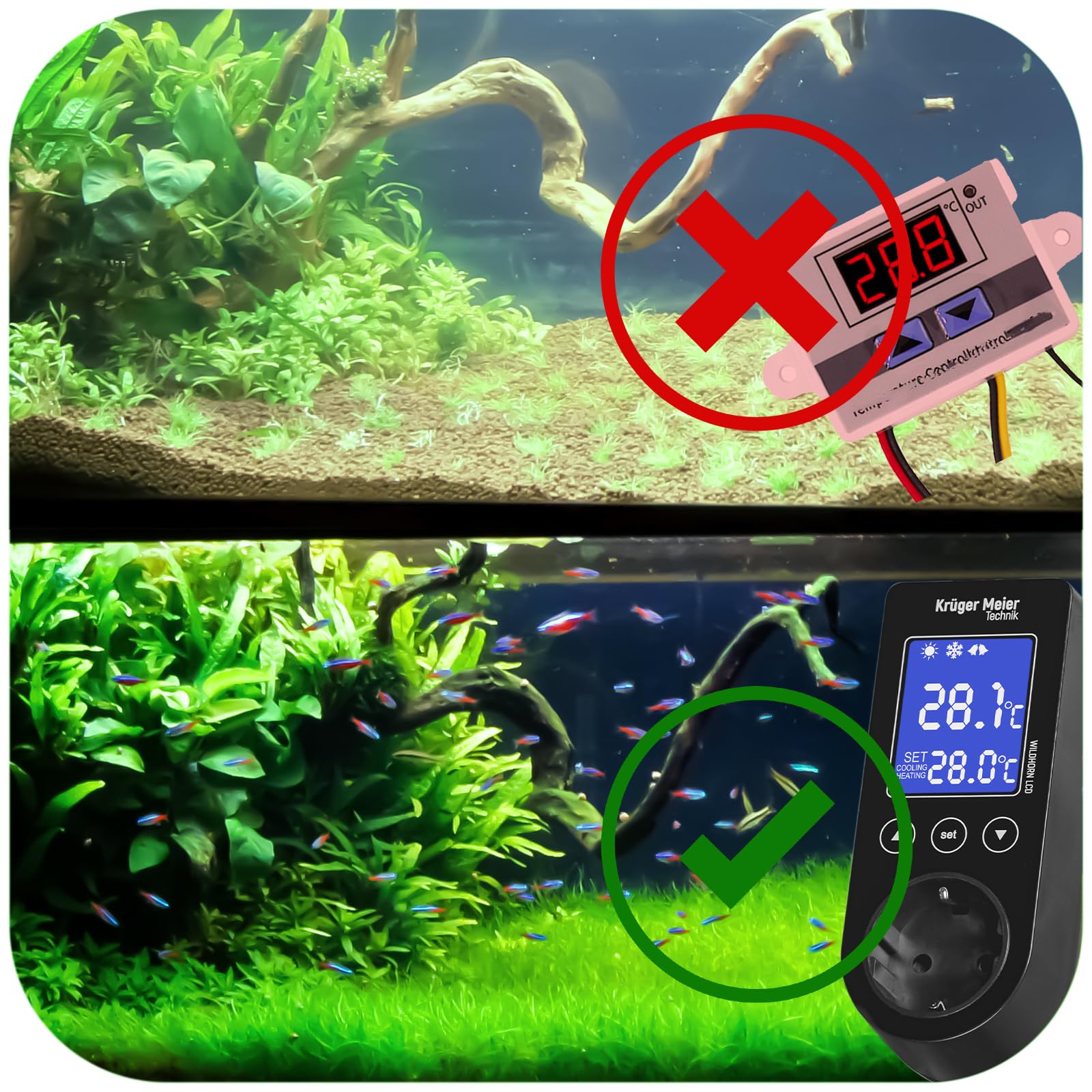 Wildhorn LCD Thermostat für Aquarium & Terrarium – Digitaler Temperaturregler mit LCD Display