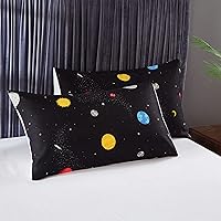 Vista 4 de LAMEJOR Juego de funda de edredón tamaño Queen con estampado de planetas azul marinoblanco (1 funda de edredón + 2 fundas de almohada)