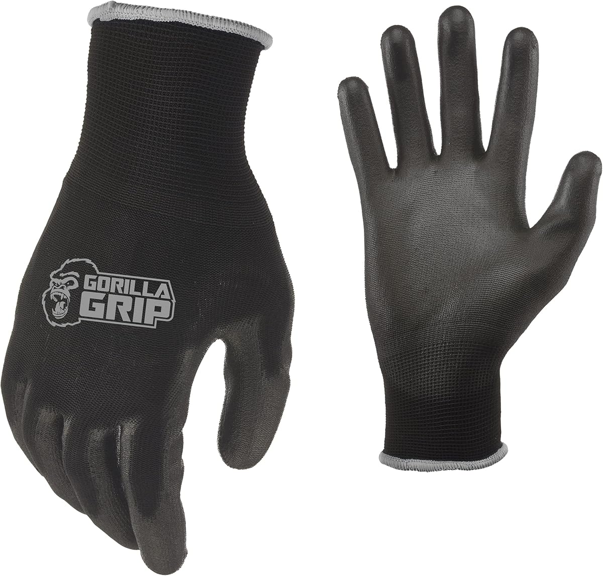 Gorilla Grip Work Gloves, Never Slip Maximum Grip All-Purpose, Gloves for Men, Superior in Wet, Dry, Oily Conditions, Polymer Palm, Extra Large Size, 5 Pairs, Black/Blue | 25058-25