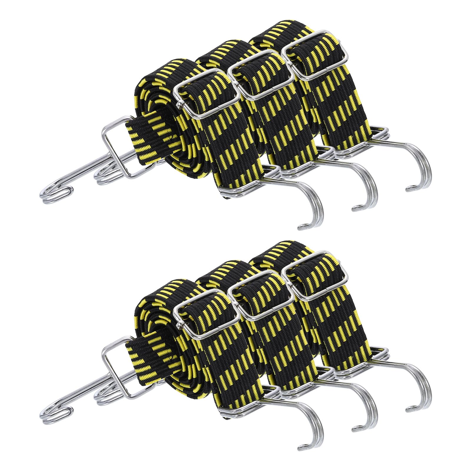 uxcell 6Pcs Adjustable Bungee Cords with Hooks, 39 Inch Flat Heavy Duty Elasticity Straps Rubber Bungee Cords with Buckle for Outdoor, Camping, Tarp, Bike Rack, Luggage, Black Yellow