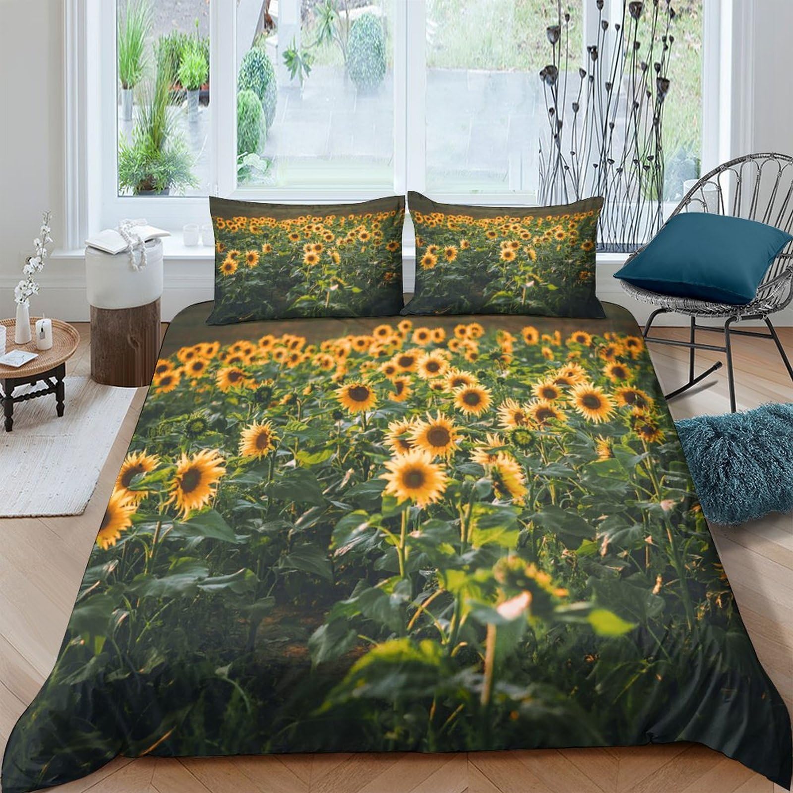 Ctjqhvkz Style-1 3D Printed Sunflower Meadow Fitted Sheet Microfiber Soft Durable Floral Bed Cover For Bedroom Guest Room Decor Protection Single（135X200cm）