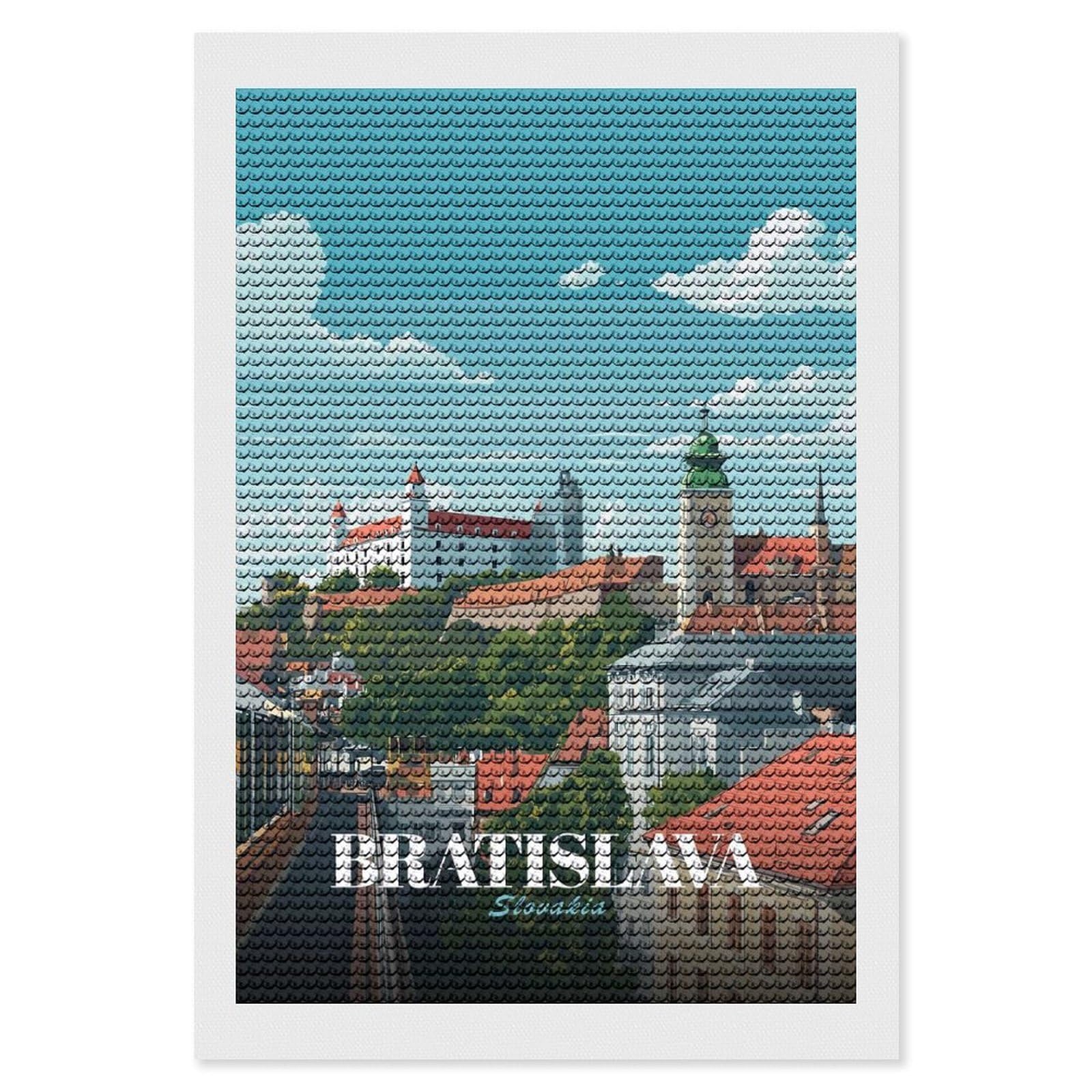 Junmoney Bratislava, Slovakia Cityscape Illustration Diamond Painting Canvas Set 8"x12", Satisfying Creative Project, Easy to Follow Symbols, Fun Craft Experience