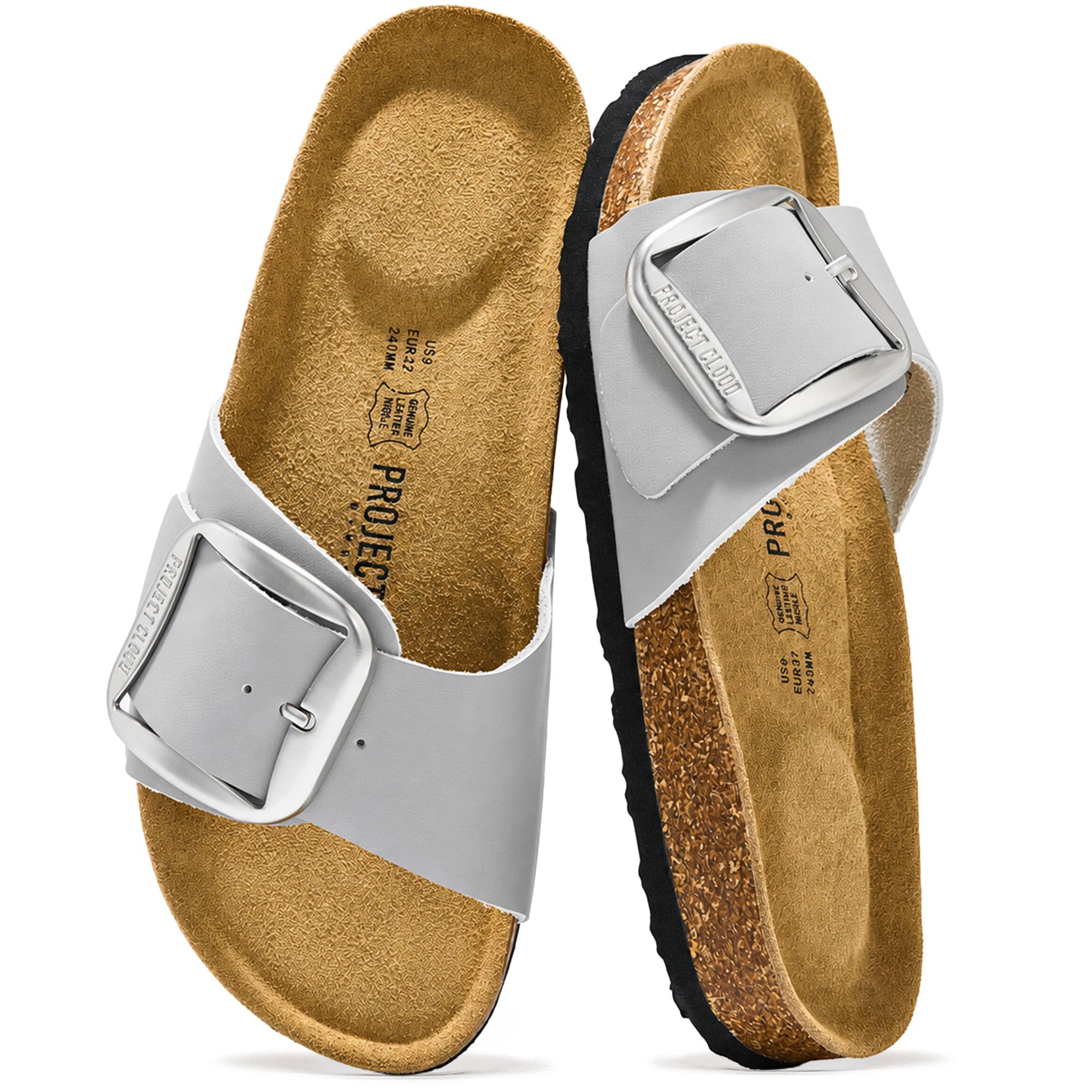 Project Cloud 100% Genuine Leather Sandals Women Comfortable Womens Slides | Slides for Women Footwear Genuine Leather Beach Essential Lightweight with Memory Foam Insole Sandals for Women Womens Slides