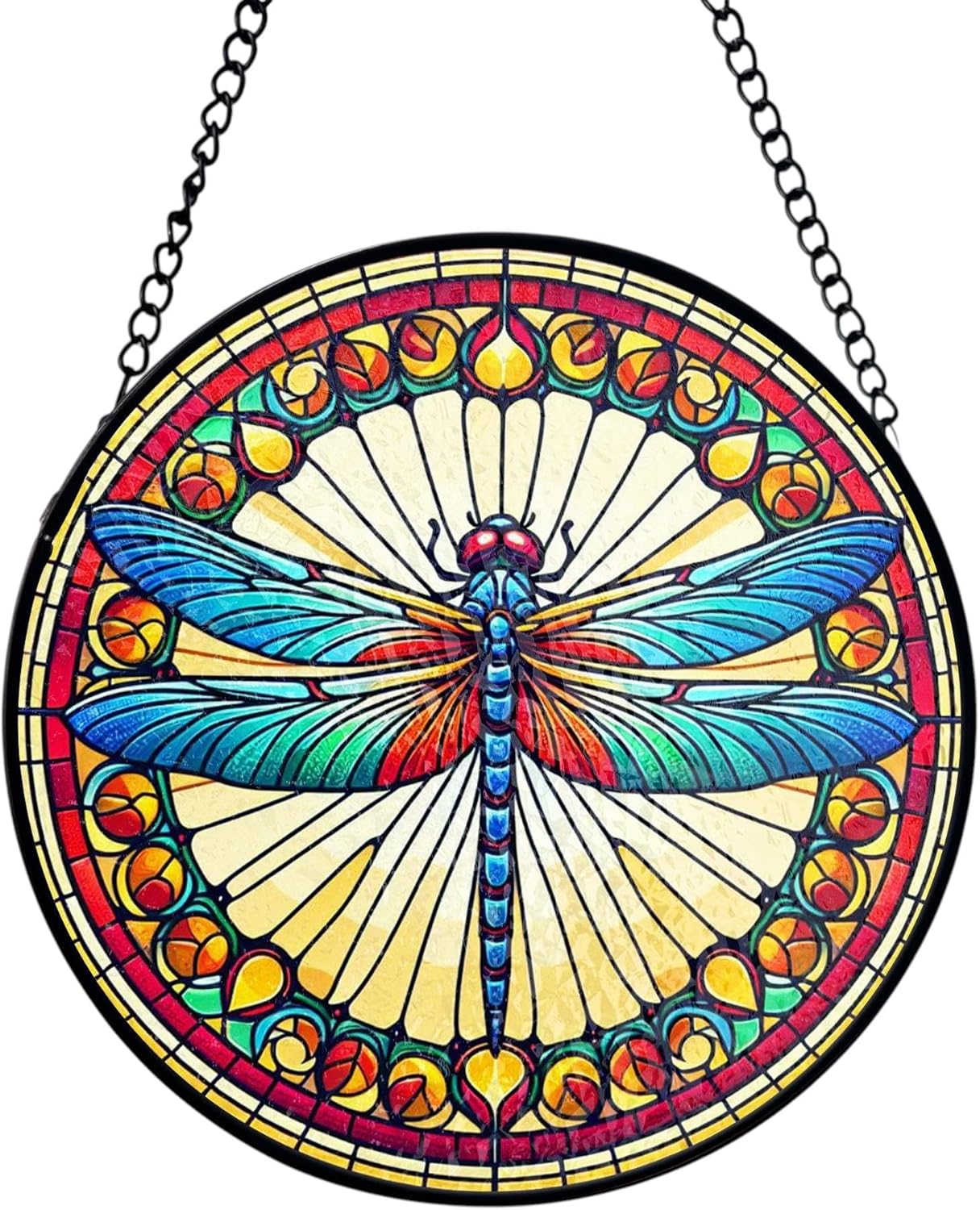 Dragonfly Stained Glass Suncatcher | Vibrant Insect Window Art, Nature Theme Decor, Mother's Day Present Gift for Mom (7.8)