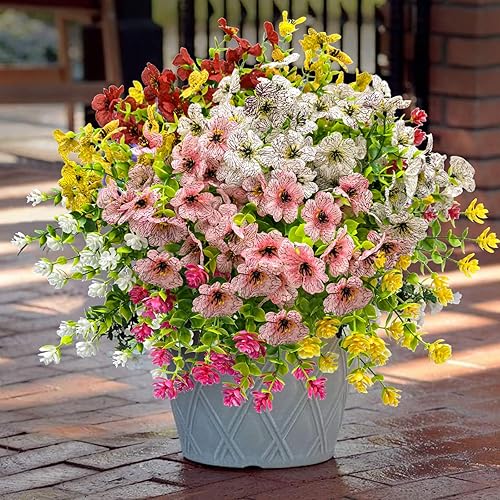 Miniatura 8 de 6 paquetes de flores artificiales de otoño para exteriores, plantas de plástico falsas resistentes a los rayos UV, arbustos artificiales, flores de