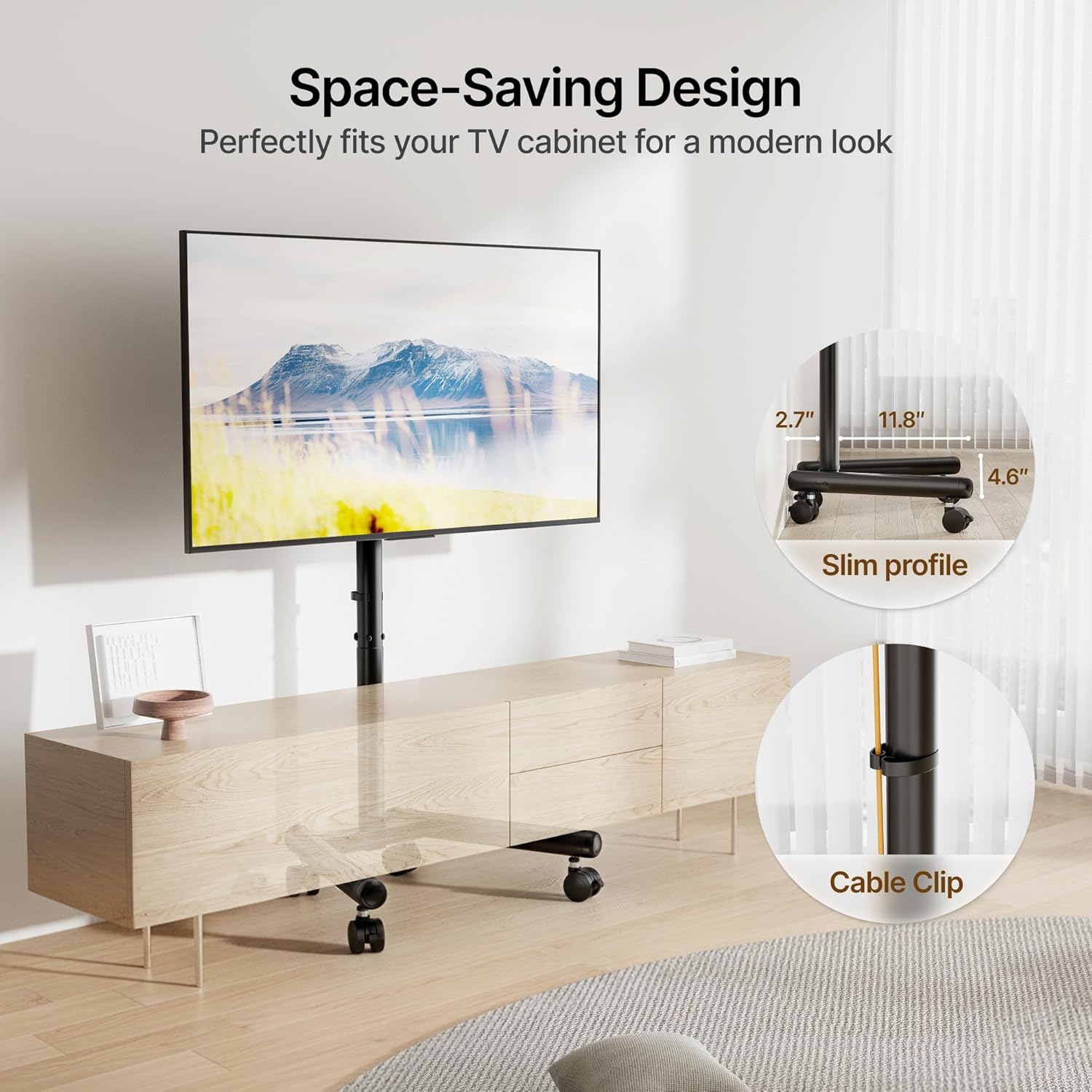 Rolling TV Stand for 13-50 Inch TVs Holds up to 55lbs, Tool-Free 180° Rotation Mobile TV Cart with Wheels, Heavy Duty 1.8mm Steel Portable TV Stand for Outdoor & Bedroom, Max VESA 200x200mm