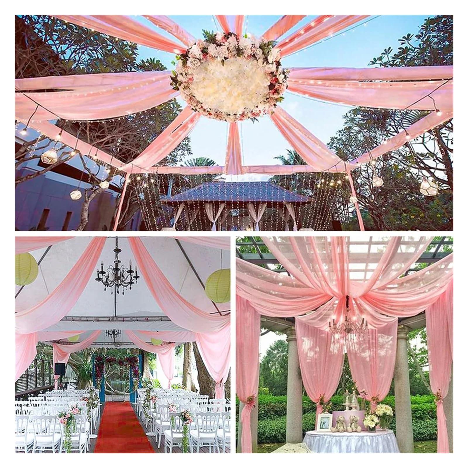 MDSIOKHJ Ceiling Drapes Wedding Arch Drape Roof Ceiling Decor Sheer Chiffon Tulle Curtain Draping Backdrop Party Supplies Drapery Ceremony Decoration(Pink,150x300cm)