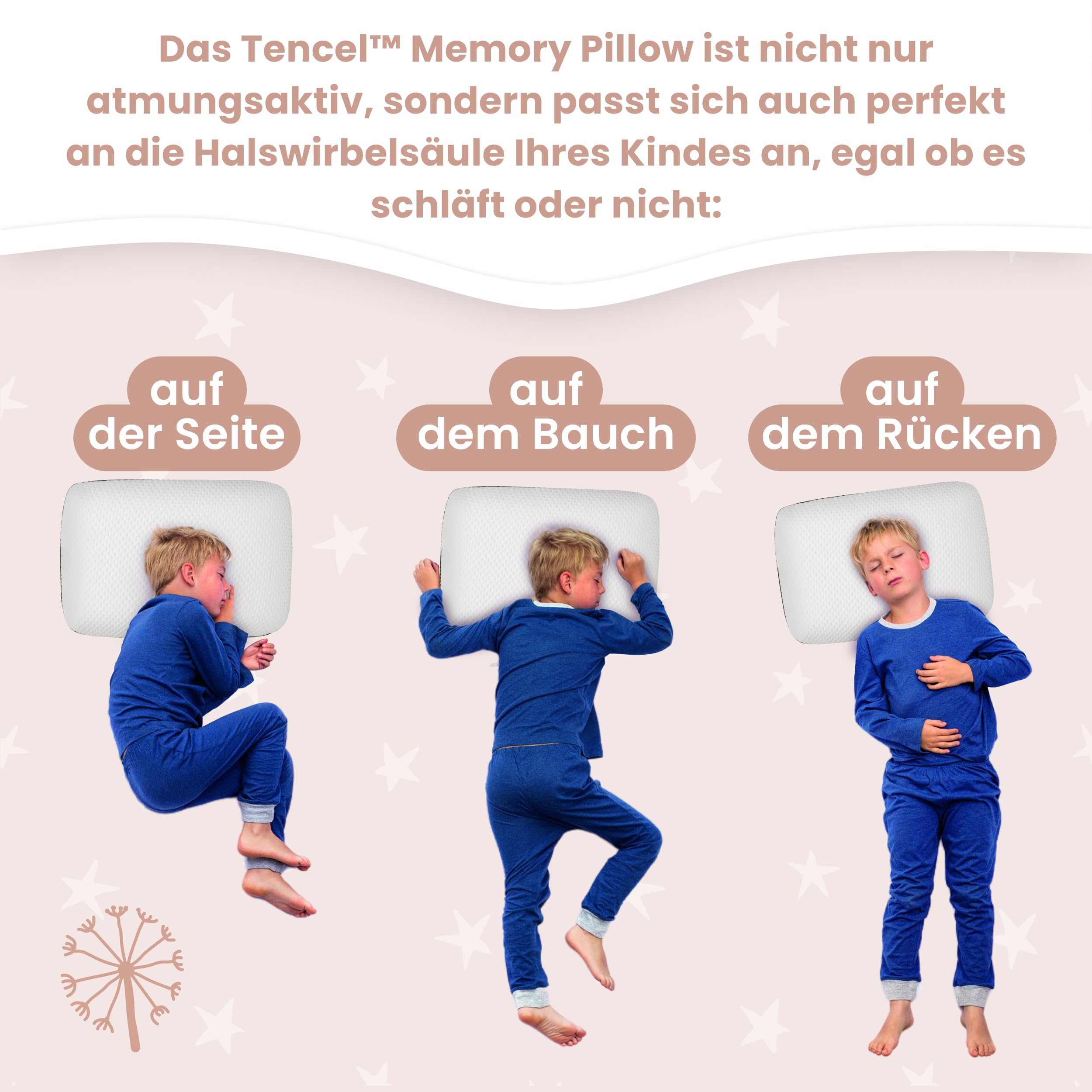 MIMUSELINA Viscoelastisch Kinderkissen 60x40x6 cm | Hypoallergenes Memory Foam für Babys | Kleine Kissen für Kinder, Ergonomisch & Atmungsaktiv | Abnehmbarer, Waschbarer Bezug aus Tencel
