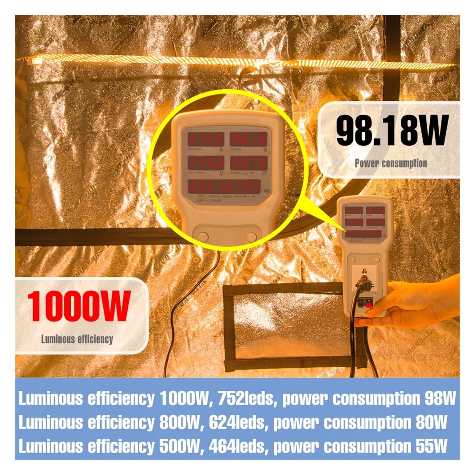 Lámpara de cultivo, Luz LED de cultivo de espectro completo, tablero cuántico, Phytolamp, lámpara de planta hidropónica de interior for verduras, invernadero de cultivo de flores(500W Full spectrum)