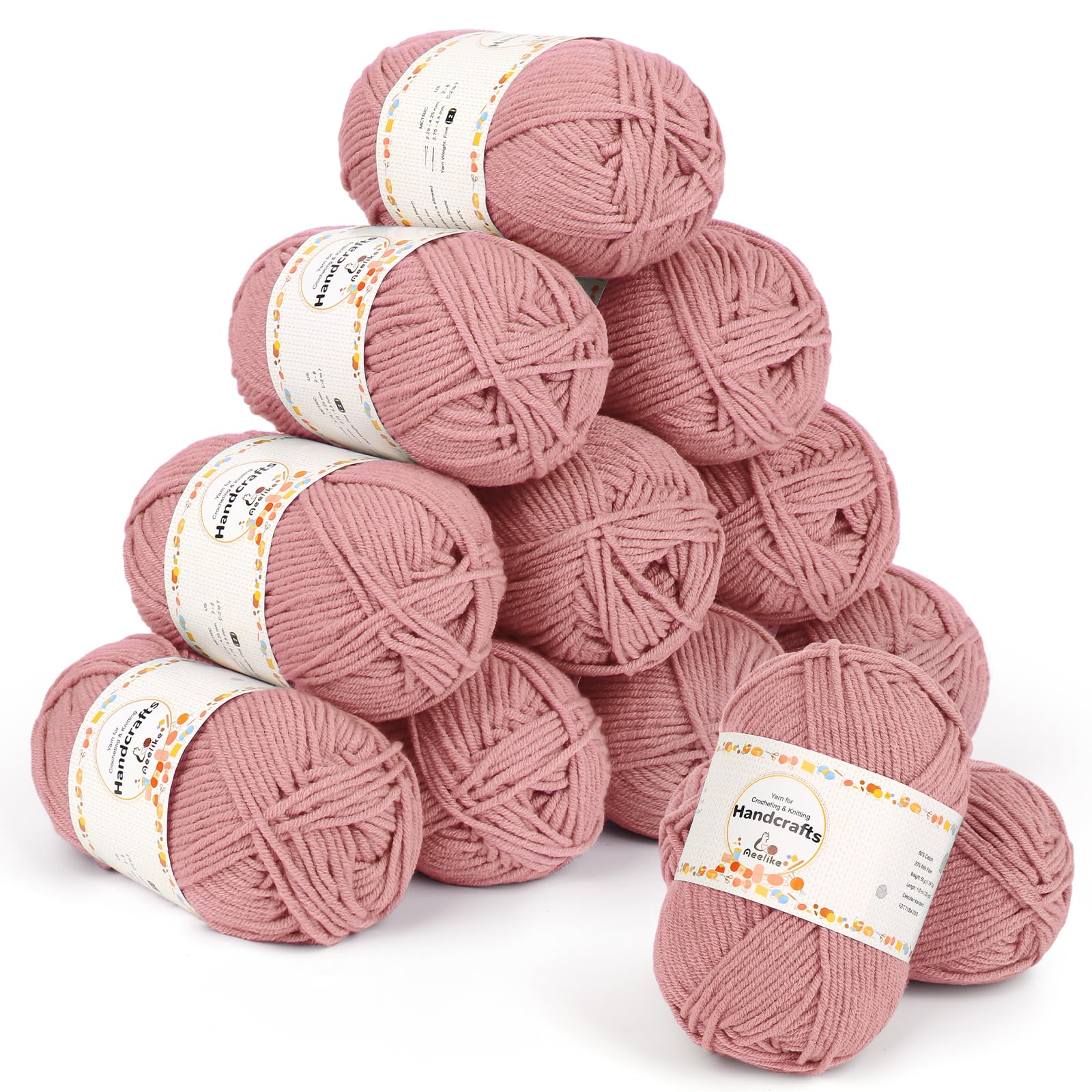Aeelike Crochet Yarn Set 600g, 12 Pack Double Knitting Yarn Acrylic Wool 50g, Soft 5Ply Milk Cotton Yarn Knitting Wool for Beginners Crochet Amigurumi, Baby Blanket, Socks, Scarf & Crafts(Flesh Pink) — image 1