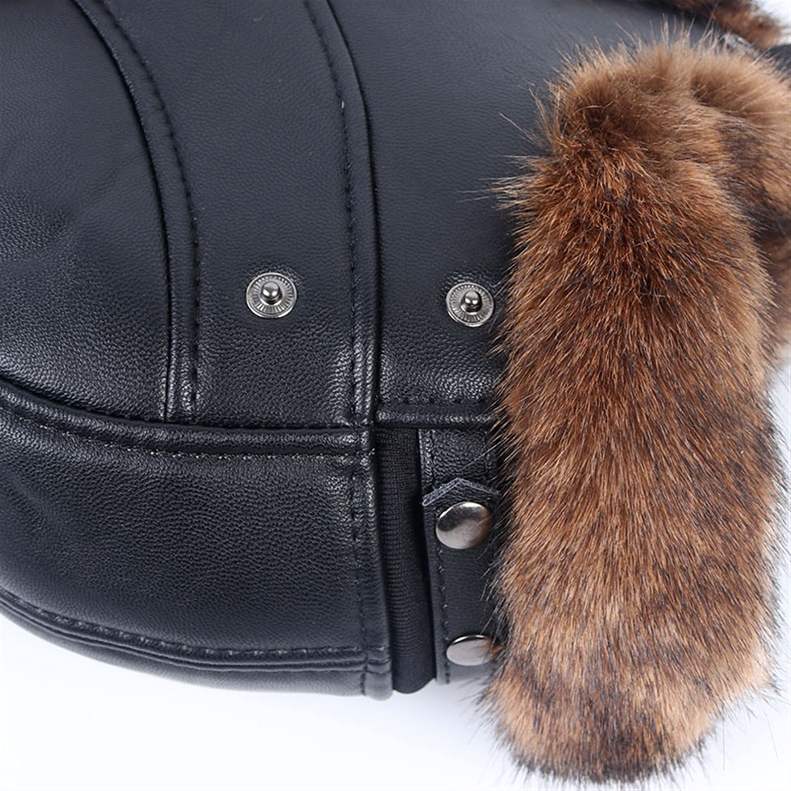 FENOKD Bomber Hats Hat Men Winter Warm Hat with Ear Flap Leather Cap Fur Earflap Snow Hats Warm (Black M59Cm)?Black-M59cm