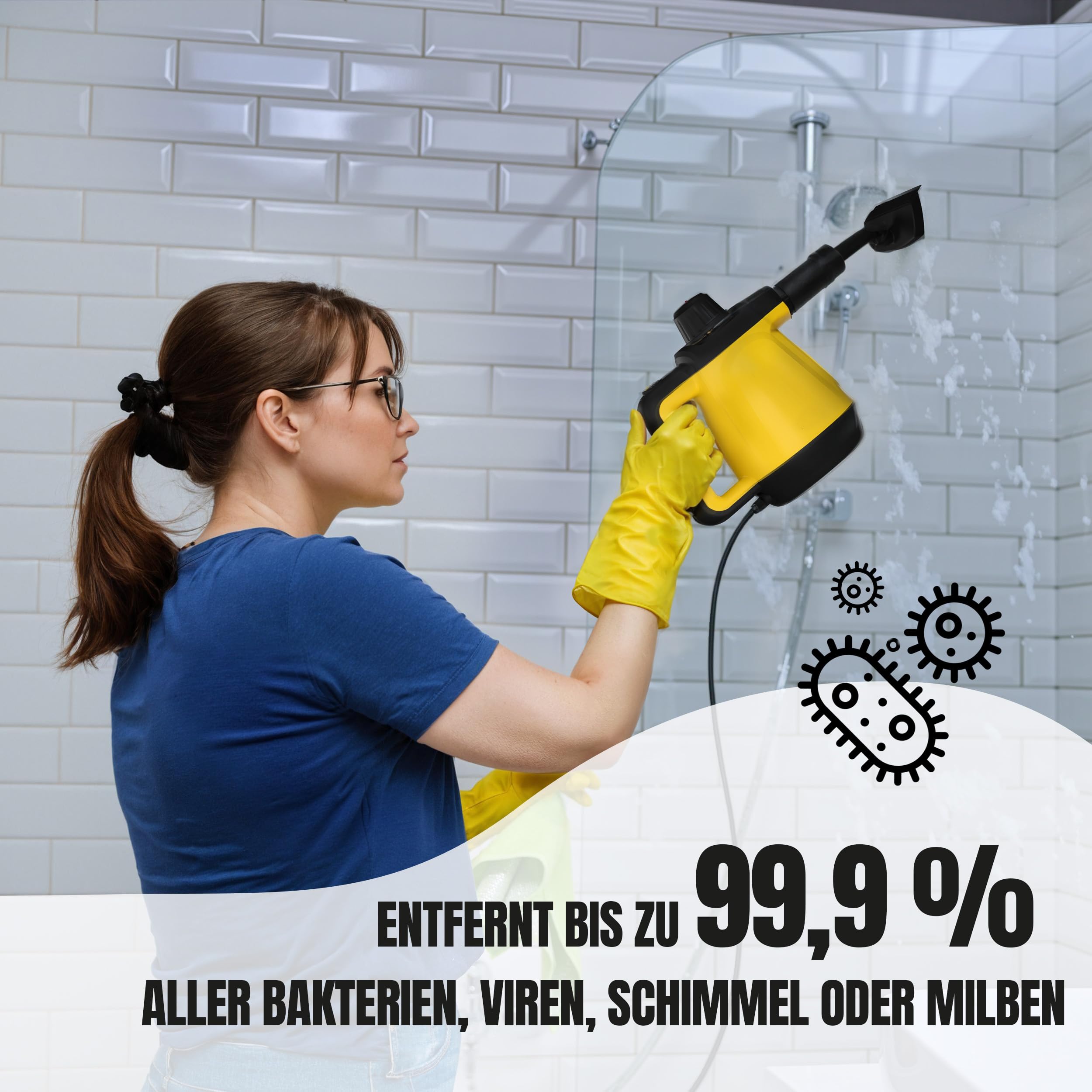 HEINRICHS Dampfreiniger, Handdampfreiniger für zuhause, Steam Cleaner, kurze Aufheizzeit 5 min., 400ml Wassertank, 3,5 Bar Dampfdruck, 5m Kabel, für Auto, Küche, Bad, Polster, Boden, Fenster, 1200W