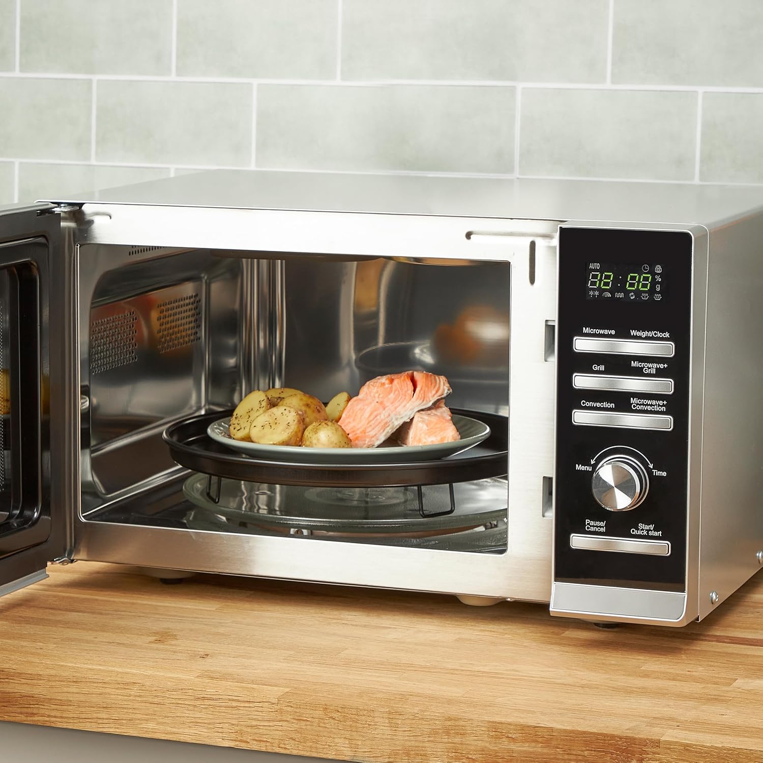 Food cooking inside the microwave oven