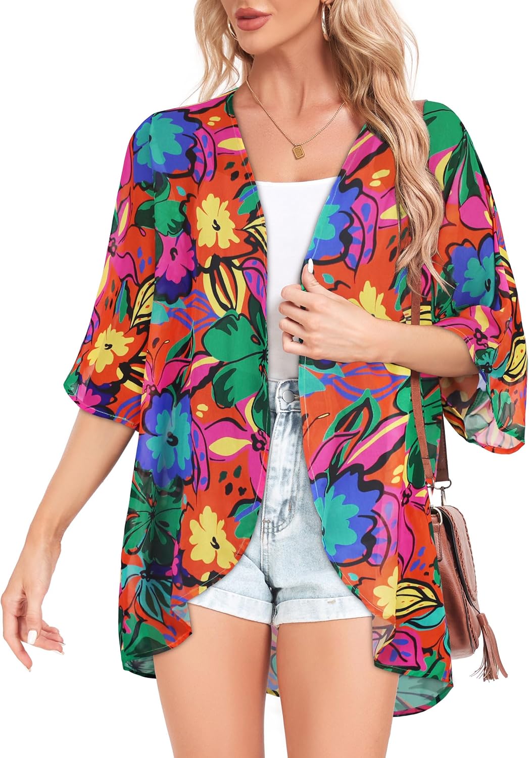 Women Kimono Cardigans Casual Summer Tops Cover up Open Front Floral Print Resort Wear - Image 2