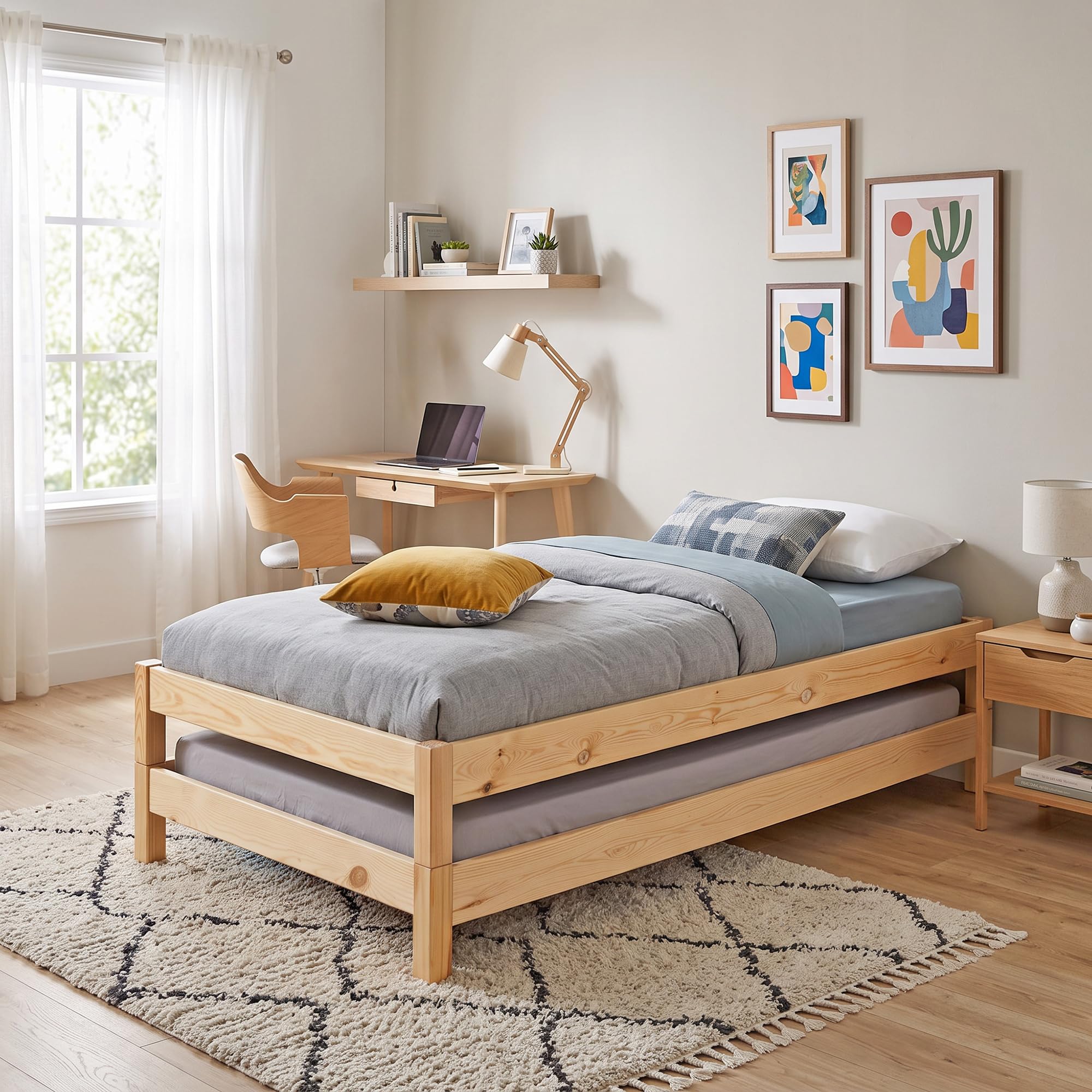 Lit empilable Jonas 90x190 (Lot de Deux Lits) + 2 sommiers/Naturel