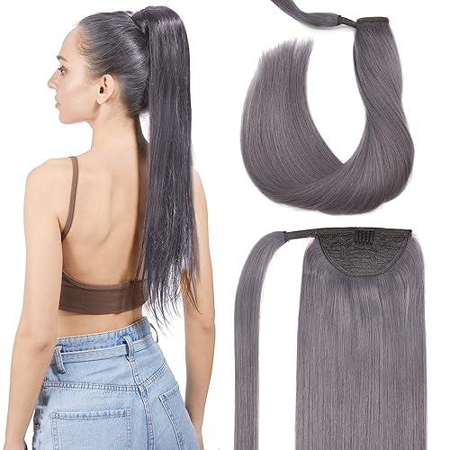 GOO GOO Extensión de cola de caballo, cabello largo y lacio con clip, hecho a mano, cabello humano real para mujeres, extensiones de cabello de cola