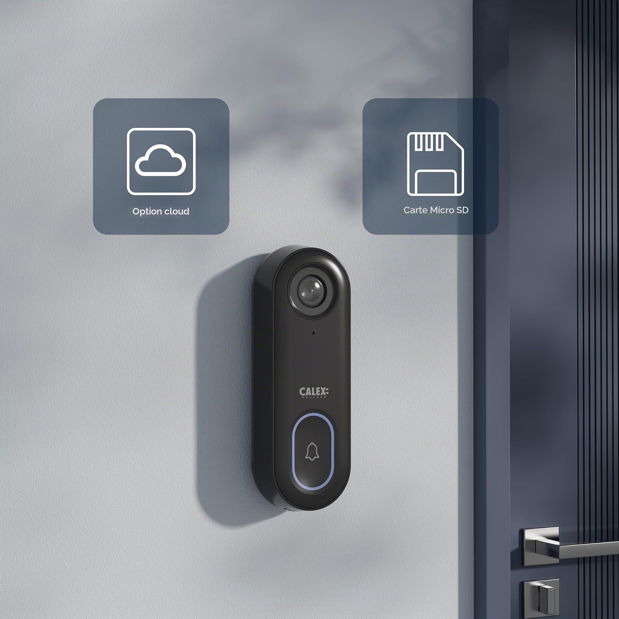 CALEX Sonnette vidéo de sécurité Intelligente Full HD 1080p avec contrôle par Application, Audio bidirectionnel, Vision Nocturne, détection de Mouvement, Stockage Cloud et SD, étanche, Comprend Un
