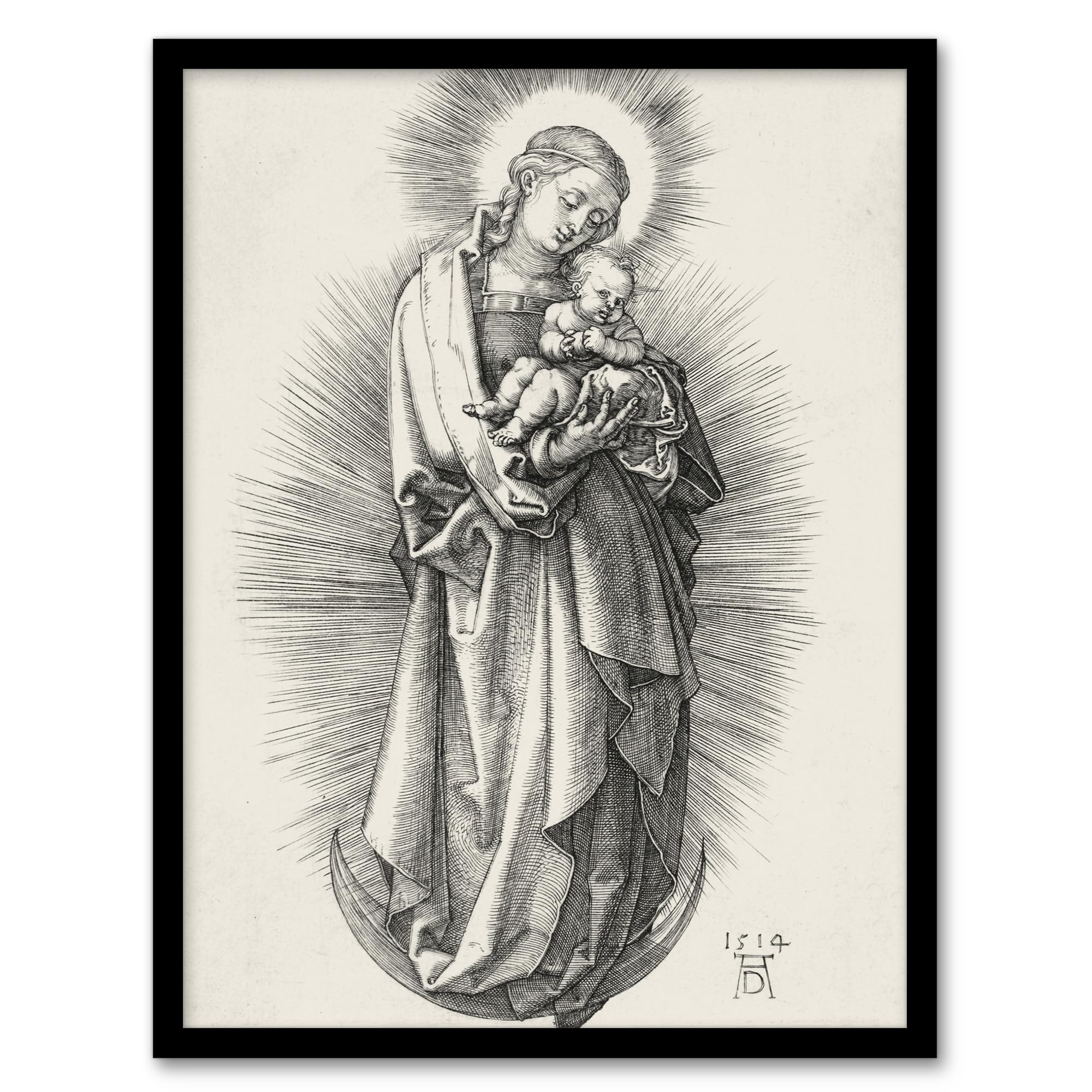 Artery8 - Framed Print - The Virgin on the Crescent Moon Durer - W12" x H16" - White