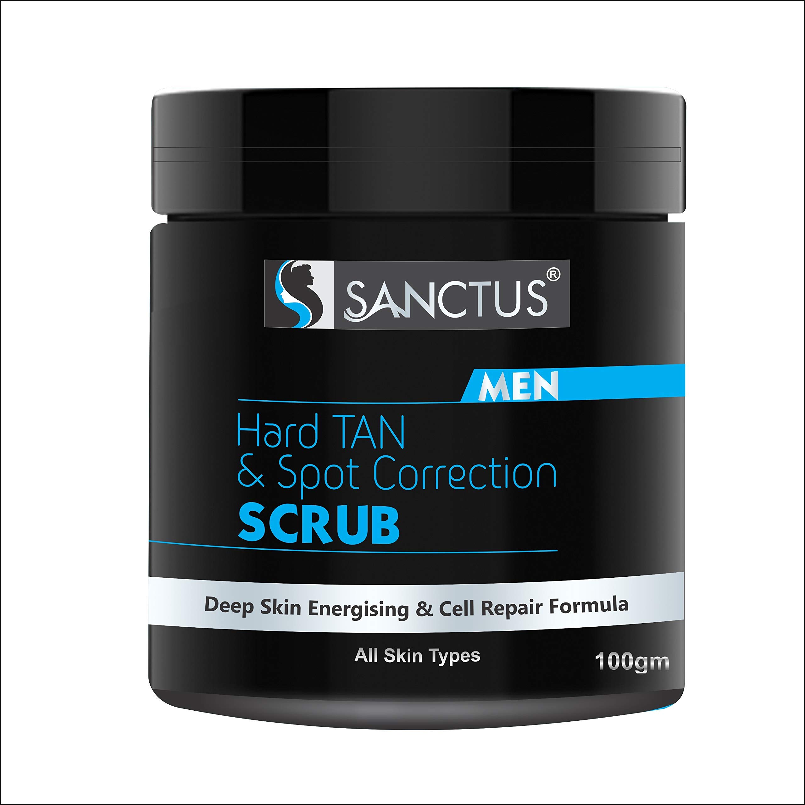 SANCTUS Mens Hard Tan and Spot Correction Scrub - De-Tans, Exfoliates Skin with Insta Brightening Effect for All Skin Types (100 gm)