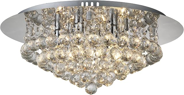 Nielsen Newport Crystal 6 Light Ceiling Light, Modern Chandelier with Crystal Droplets, Chrome Finish, Elegant Flush Mount Ceiling Lighting for Bedroom, Living Room, Bathroom, Hallway