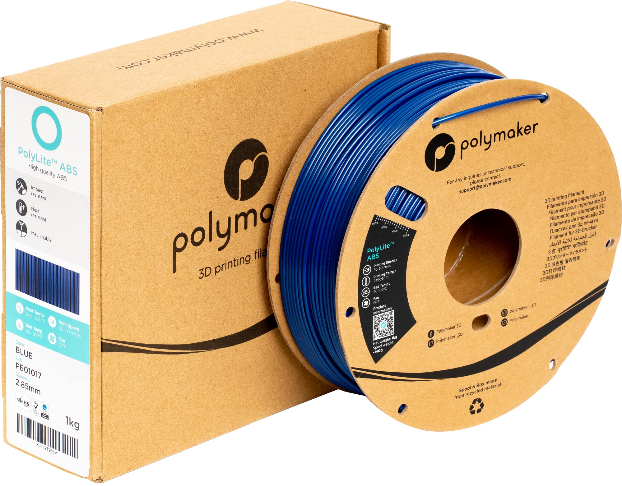 Polymaker PE01017 PolyLite Filamento per stampante 3D Plastica ABS odore ridotto 2.85 mm 1000 g Blu 1 pz.