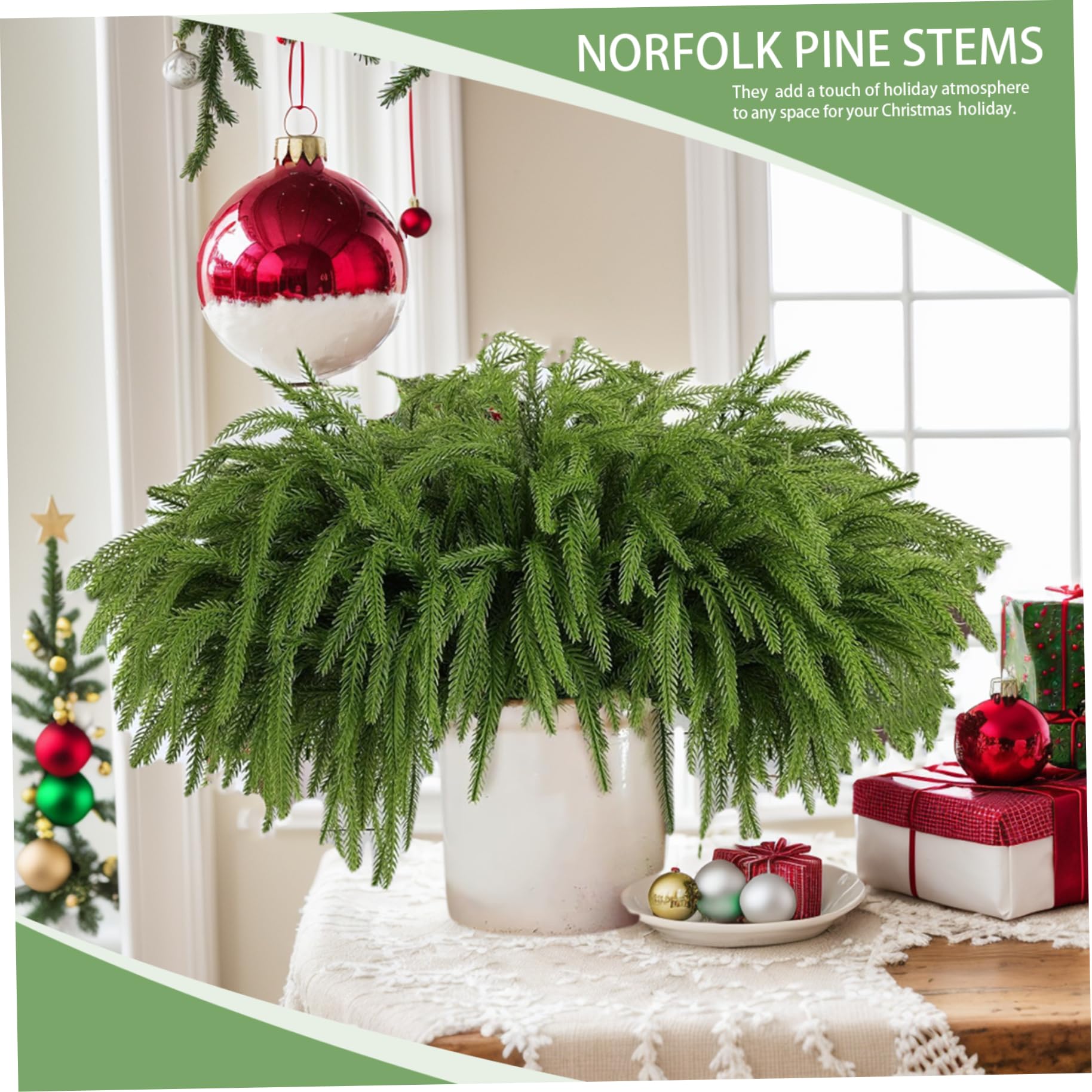 Norfolk Pine 12pcs Norfolk Pine Stämme Realistische künstliche Kiefernzweige Weichkleber Norfolk Pine Weihnachten Stängel für Weihnachten Innen im Freien im Freien Wohnkultur