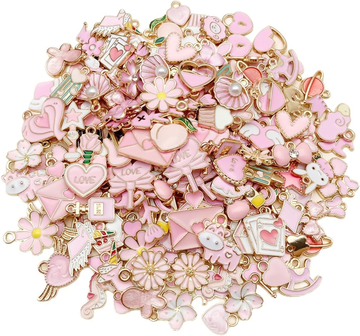YouLuo 100Pcs Bracelet Charms for Jewelry Making Wholesale Bulk Jewelry Making Bracelets Charm Gold Plated Enamel Charms Pendants for Bracelet Necklace