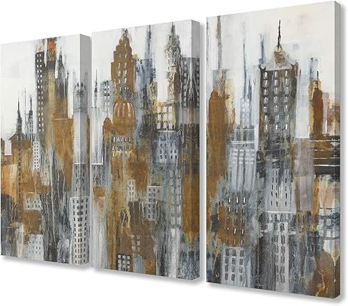 Miniatura 1 de Stupell Industries Lienzo decorativo para pared, diseño de paisaje urbano blanco y negro, 3 piezas cada uno de 16 x 24 pulgadas, multicolor