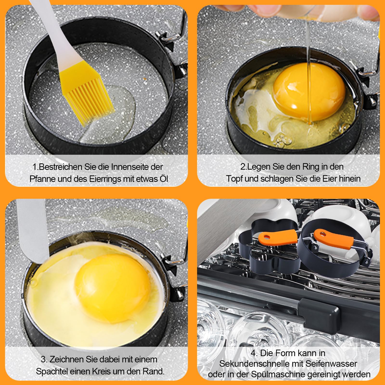 Extra Große Omelett-Ringe 25,4 Cm – 2 Stück, Antihaftbeschichtet Mit Silikongriff