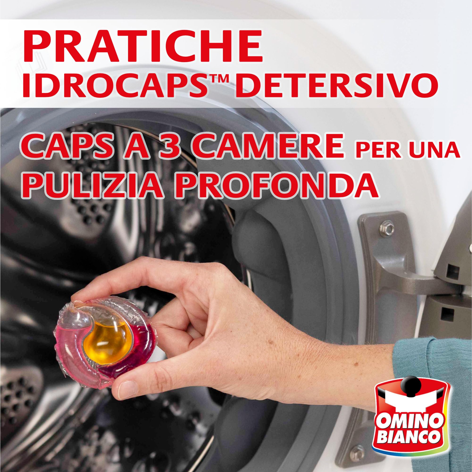 Omino Bianco Idrocaps - Detersivo Lavatrice In Capsule Salva Fibre, 120 Lavaggi, Efficace a Basse Temperature, Profumo Ninfea Rosa, 30 Caps x 4 Confezioni