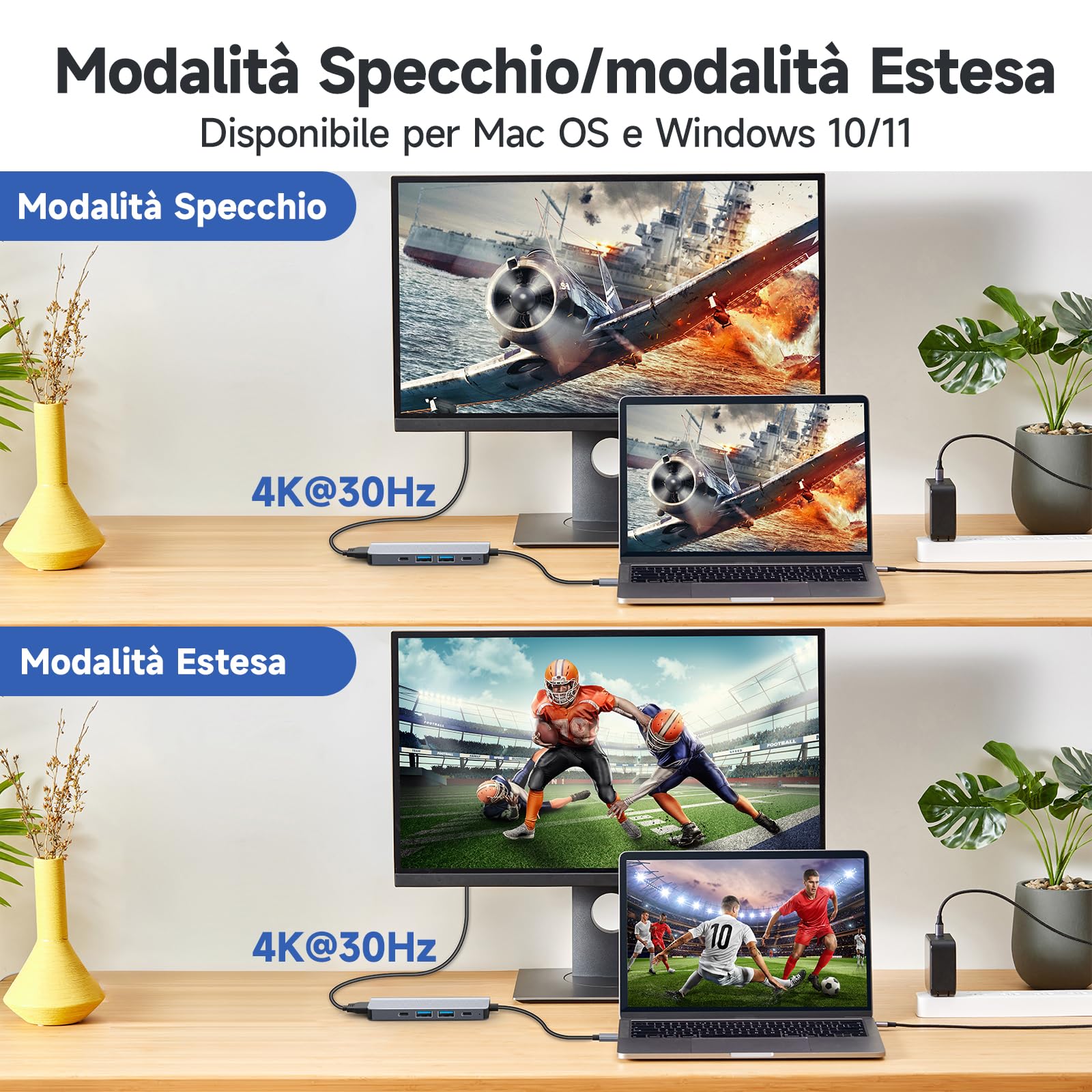 Moman Hub USB C, Adattatore Multiporta USB 5 in 1 con 100W PD, 4K@30Hz HDMI, 5Gbps USB 3.0, USB 2.0, USB C, Docking Station USB per Mouse, Tastiera, U Disk, Unità Flash, Cellulare