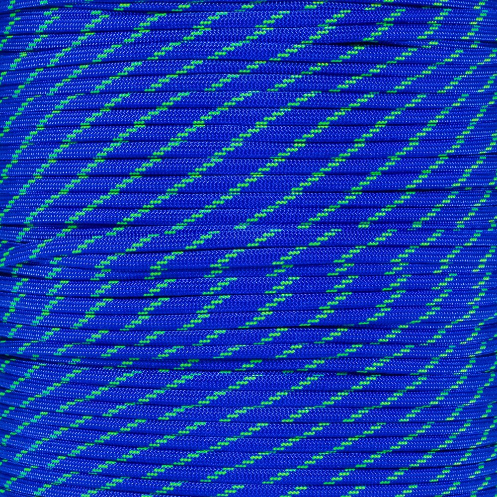 Paracord Planet 25 Foot Hanks of 550 Type III 7 Strand Paracord (Electric Blue w/ 3 Neon Green Tracers 25 Feet)