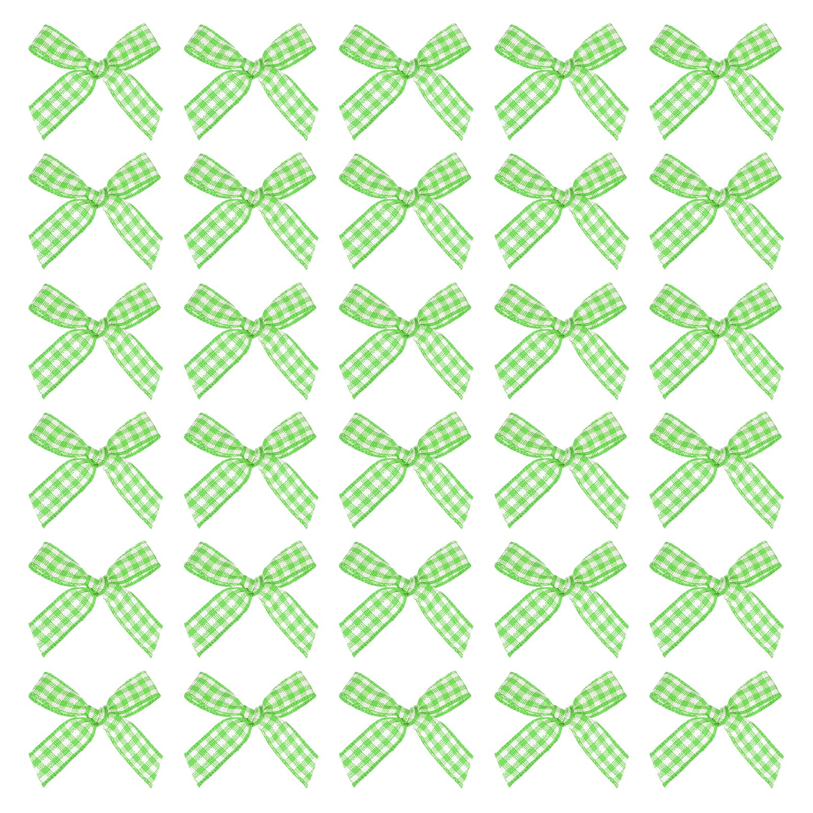 sourcing map 100 Pcs Mini Gingham Ribbon Bows 1.8 Inch Checkered Plaid Bow Fabric Satin for Craft DIY Cake Sewing Wedding Birthday Party Wrapping Christmas Decoration, Grass Green White