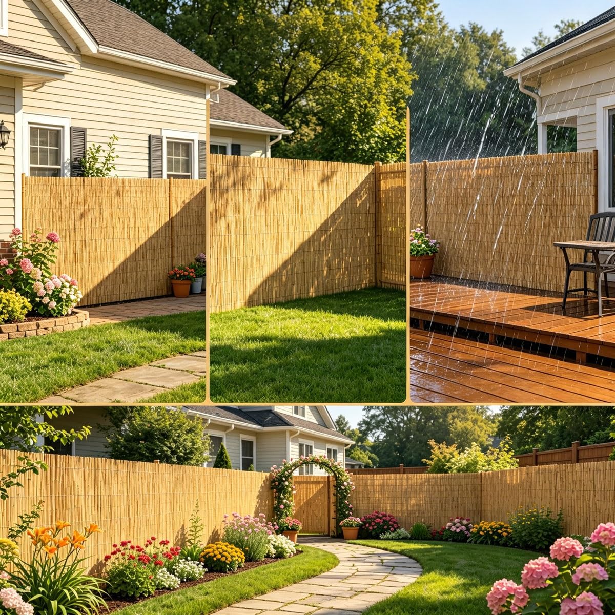 Arella in Canniccio Cannette in Bamboo Pelato Bambù Naturale, Recinzione di Canne per Giardini Balconi, Frangivento Frangivista Spessa, Arelle Canniccio Decorativo Recinzione(Marrone,H0.9 x L2m)