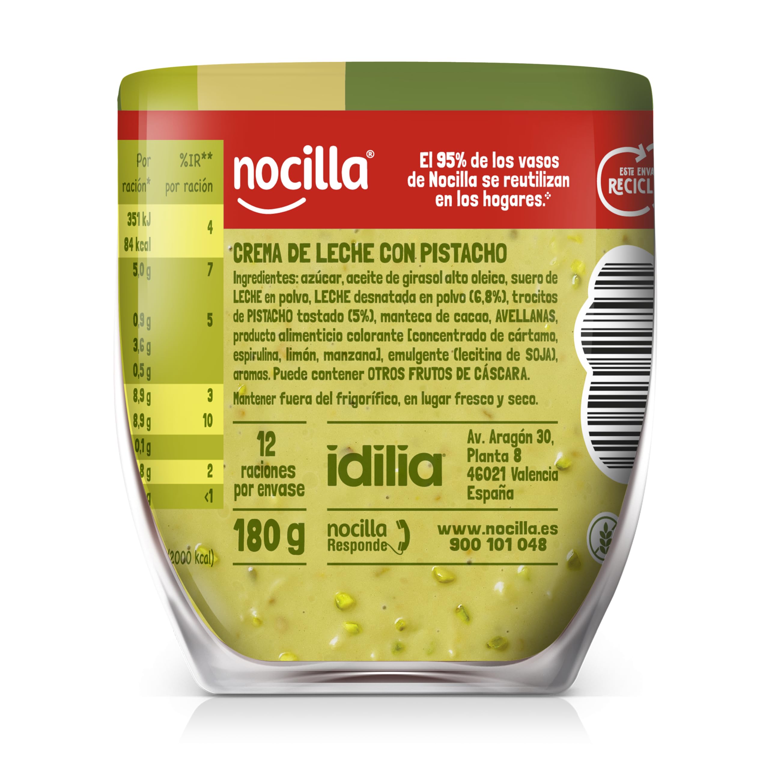 Nocilla Pistacho Crema de Cacao Sin Aceite de Palma, 180g, Sin Gluten