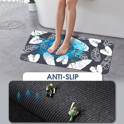 Miniatura 4 de NFECO Tapete de baño antideslizante, absorbente de cena, delgado, con parte trasera de goma, lavable de rizo para debajo de la puerta, de secado