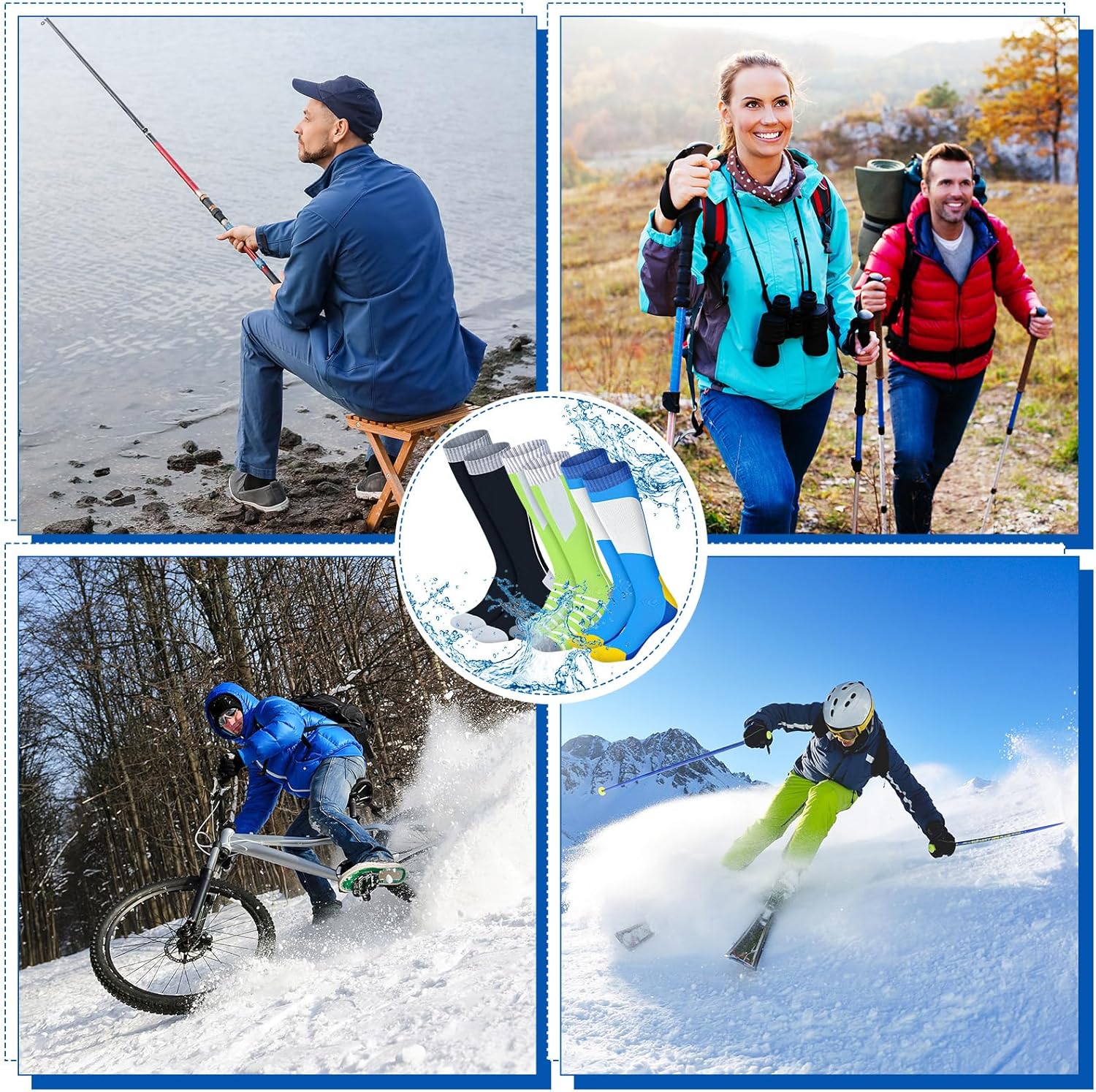 Cozypower 3 Pairs Waterproof Socks Unisex Knee High Fishing Socks Breathable Knit Long Calf Hiking Sock for Men Women Kayaking Beach rainy Wet Conditions