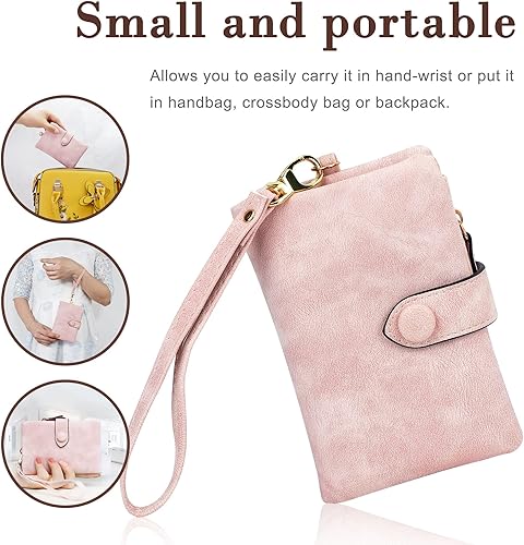 Miniatura 3 de CONISY Billeteras pequeñas de pulsera para mujer, billetera de cuero plegable RFID con ventana de identificación y cremallera Small, Bifold, RFID