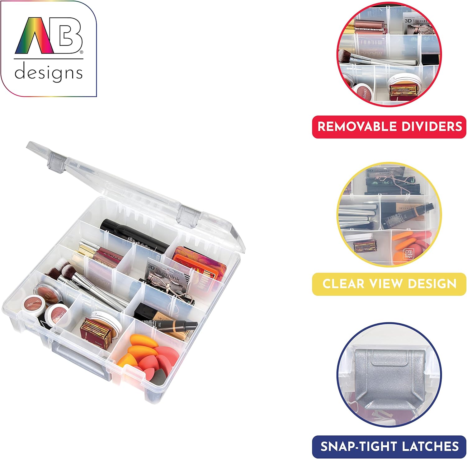 AB Designs 6823ABD Super Satchel with Removable Dividers, Stackable Home Storage Organization Container, Clear with Sliver Latches and Handle