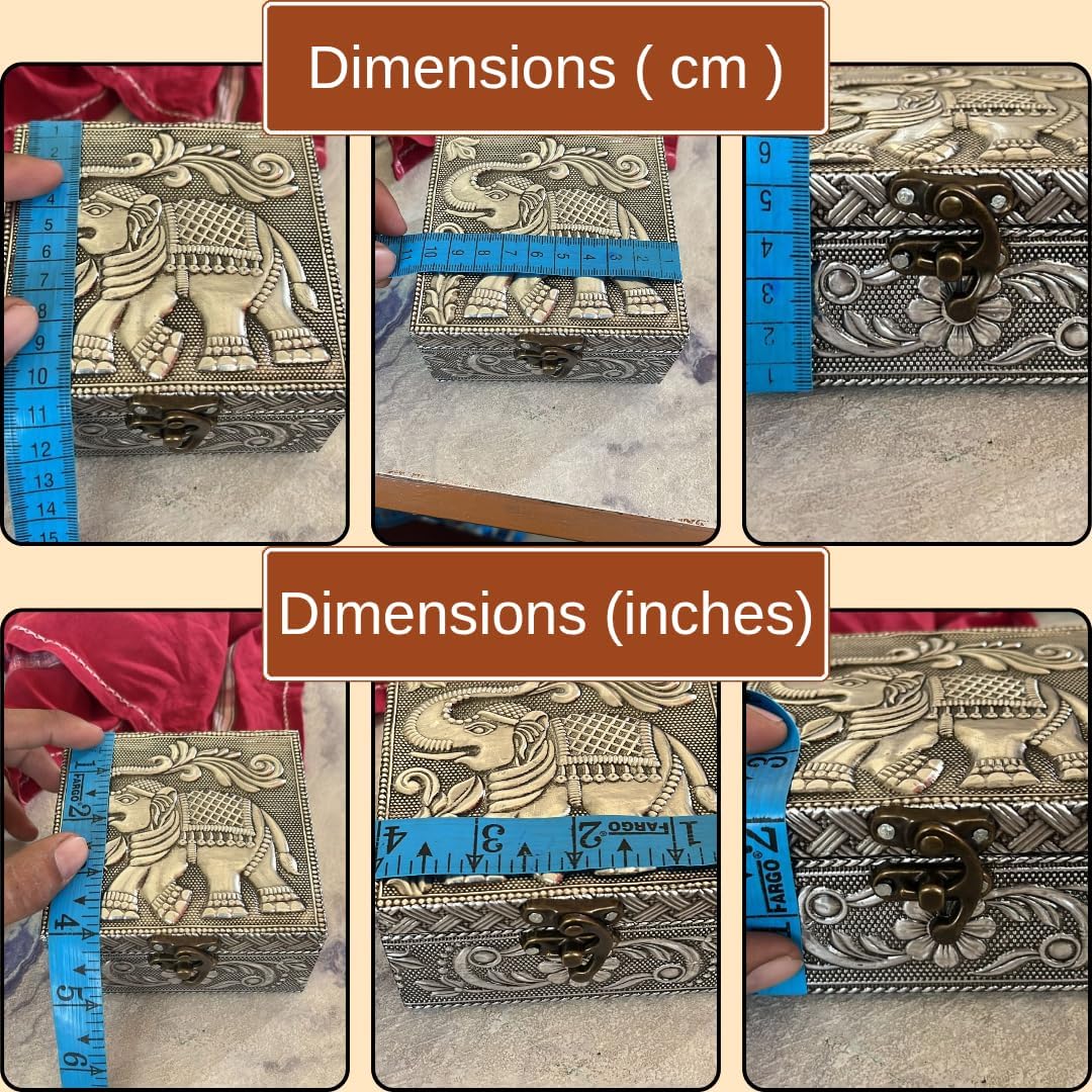 Elephant Embossed Wooden Oxidised Jewellery Storage Box for Women | Wood Jewel Earrings Ring Chain Multipurpose Jewelry Organiser Box | Wedding Housewarming Pooja Return Gift Items image 4