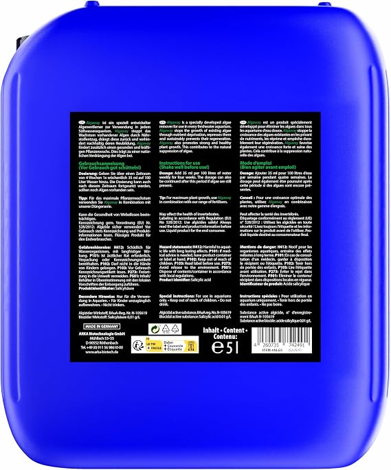 Algae Remover Aquarium 5 L - Algaway Effective Against All Types | algae treatment, algae stop, copper-free, plant-safe, against hair algae, spot algae, brush algae, green algae, freshwater