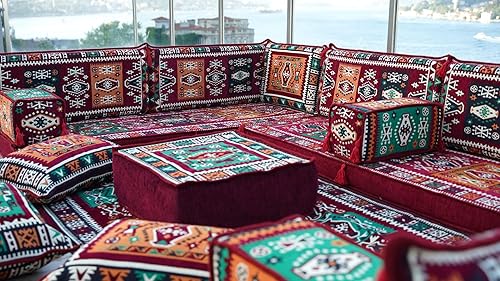Miniatura 5 de arabicsofa Juego de asientos de sofá árabe en forma de U color marrón – Sofá modular bajo para sala de estar
