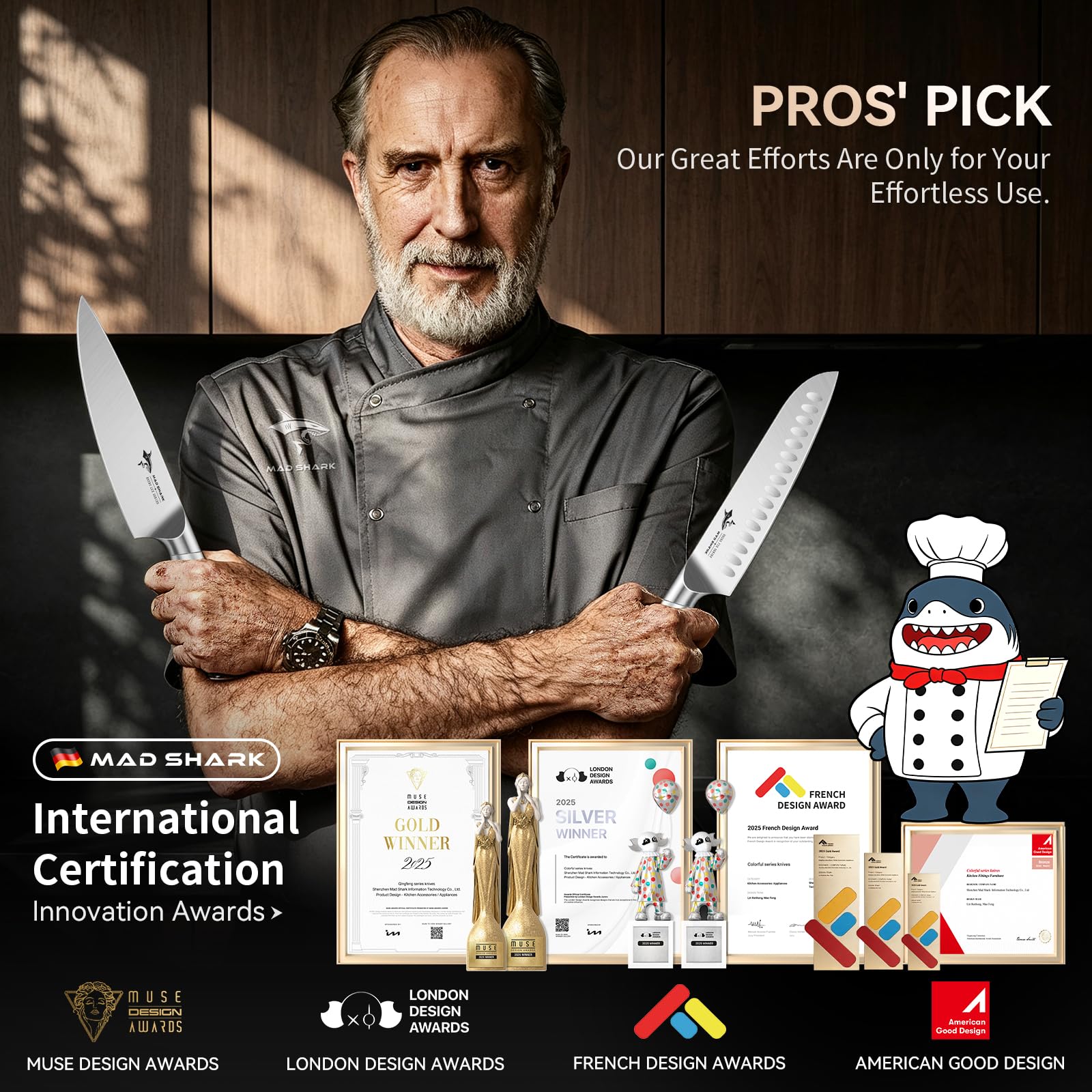 MAD SHARK Kitchen Knife Set,5PCS High Carbon Stainless Steel Chef Knife Set — Amazon image 7