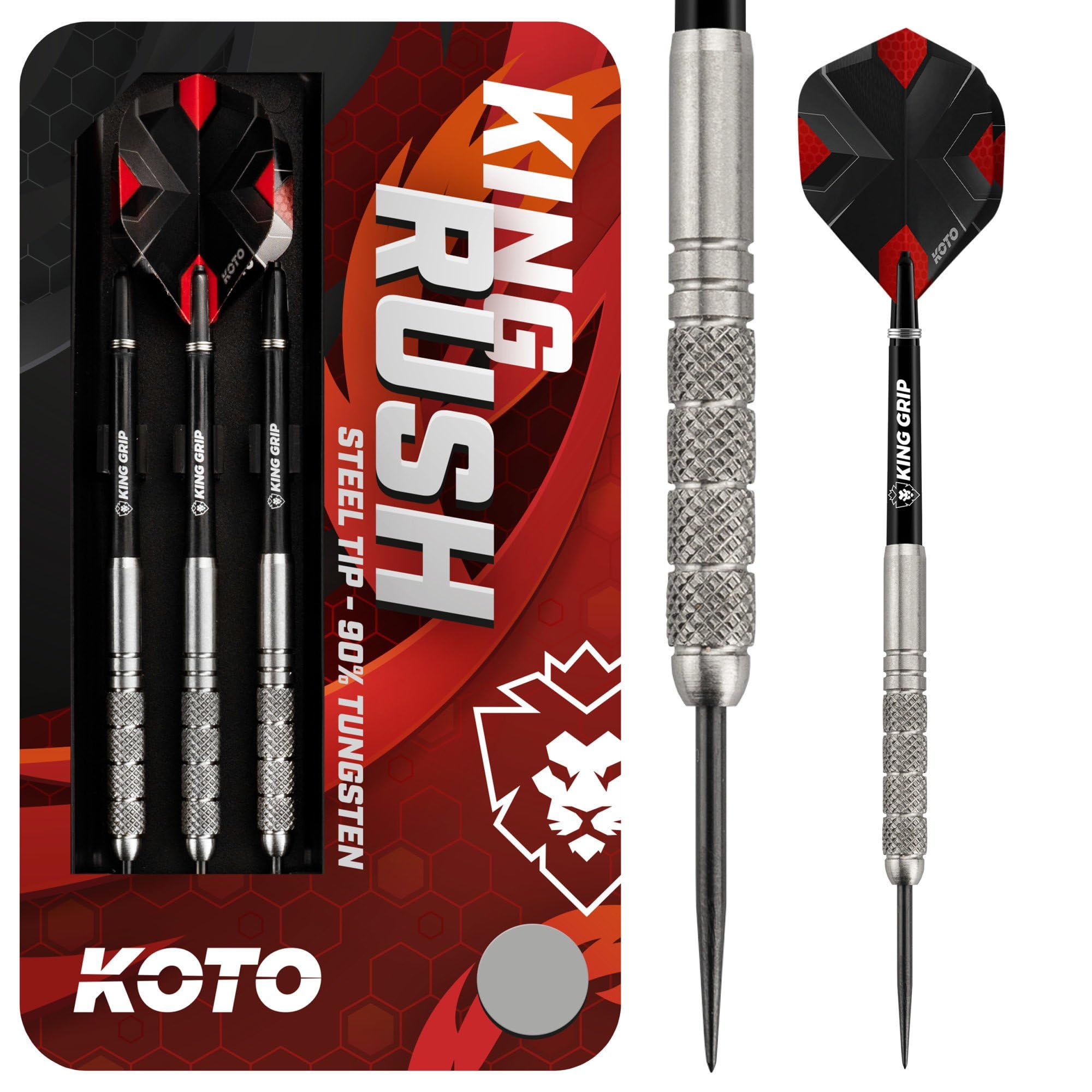 KOTO - Freccette 9-Darts 90% 25 G, Argento, 3 Barili, Alette + Aste & Portafoglio per Freccette