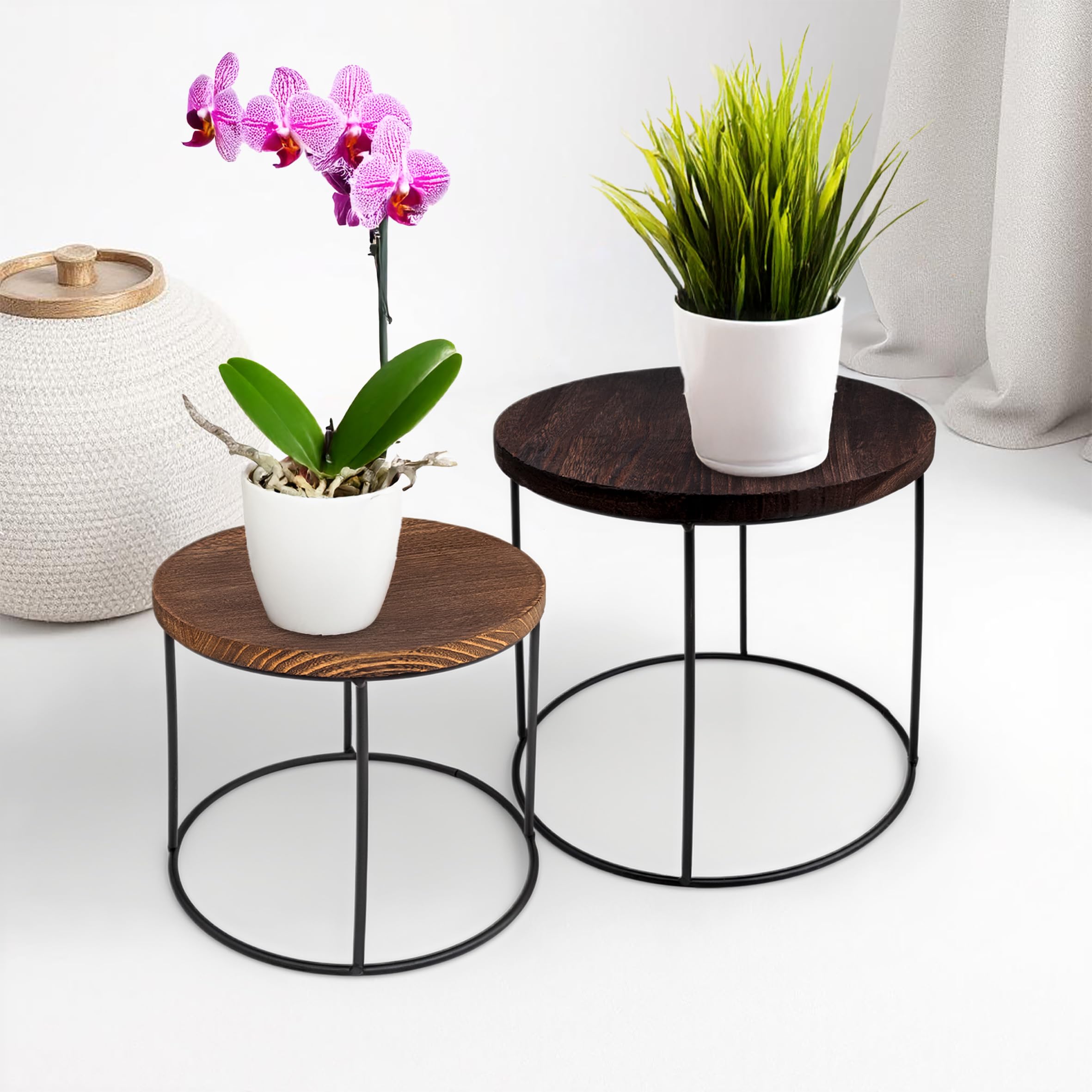 Spetebo Lot de 2 tabourets ronds en bois pour plantes